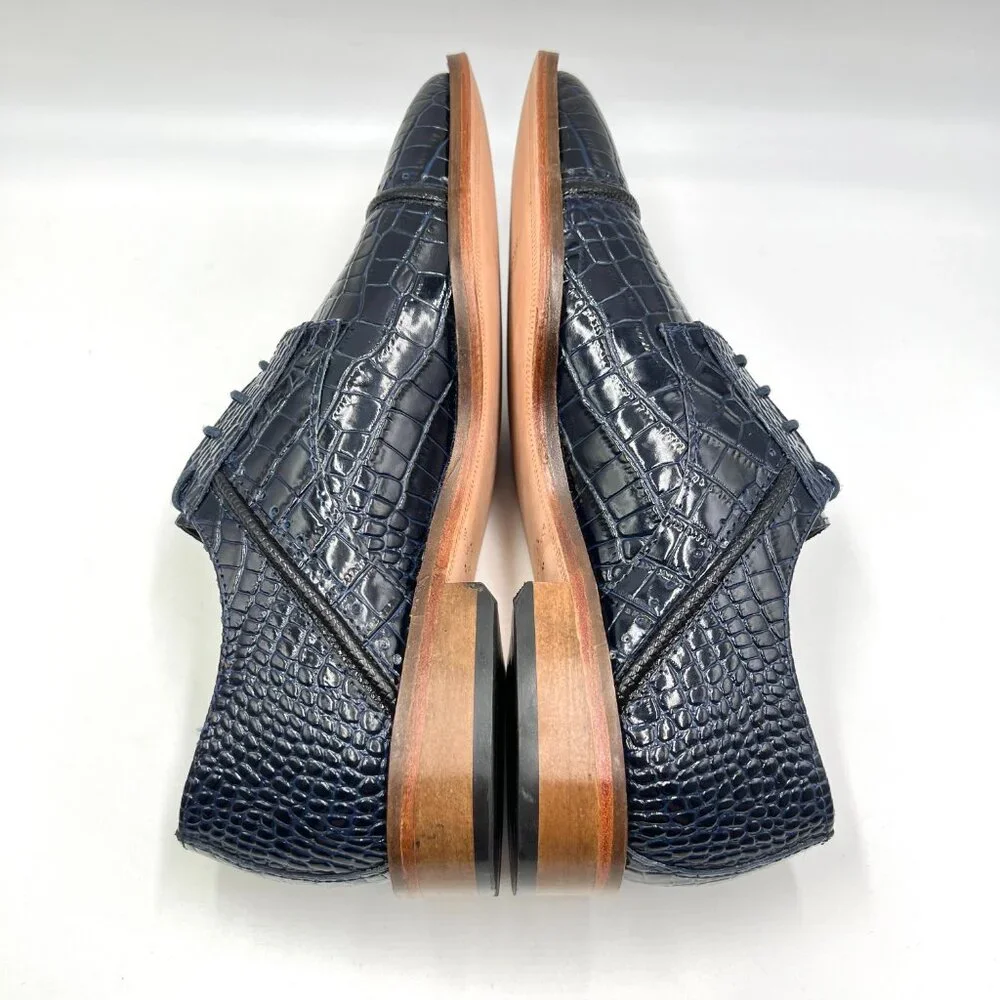 Stacy Adams Mens‎ Raimondo Blue Leather Croc Cap Toe Oxfords Dress Shoes